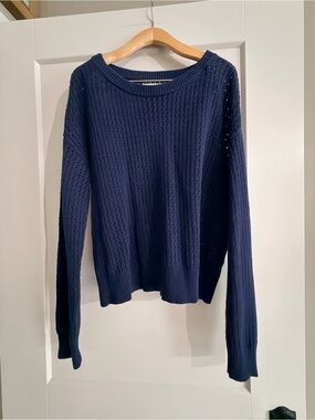 Lucky Brand Navy Open-Weave Crewneck Sweater